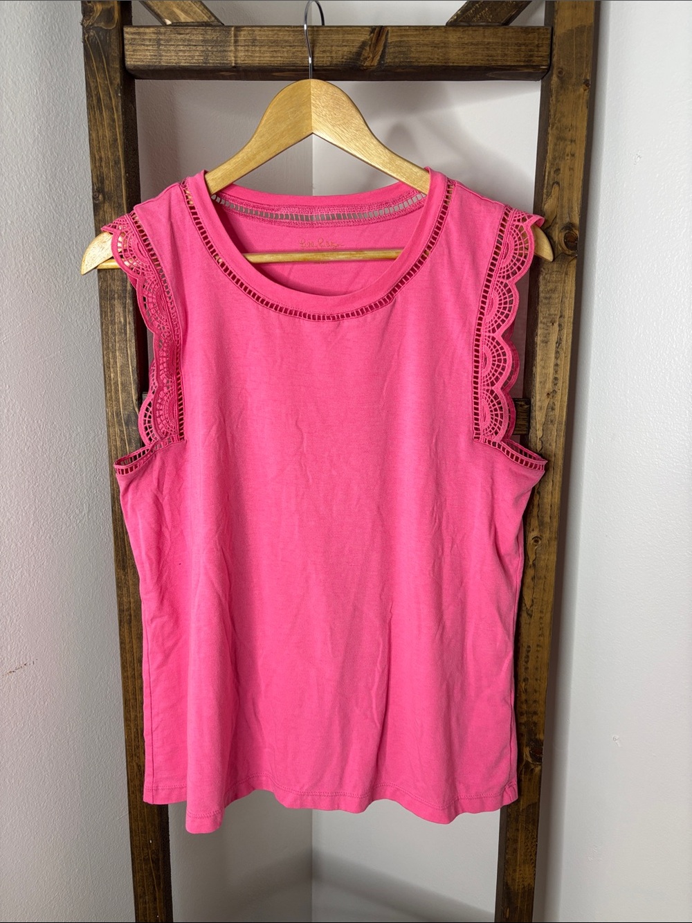 Lilly Pulitzer Hot Pink Crochet-Trim Sleeveless Tank Size L